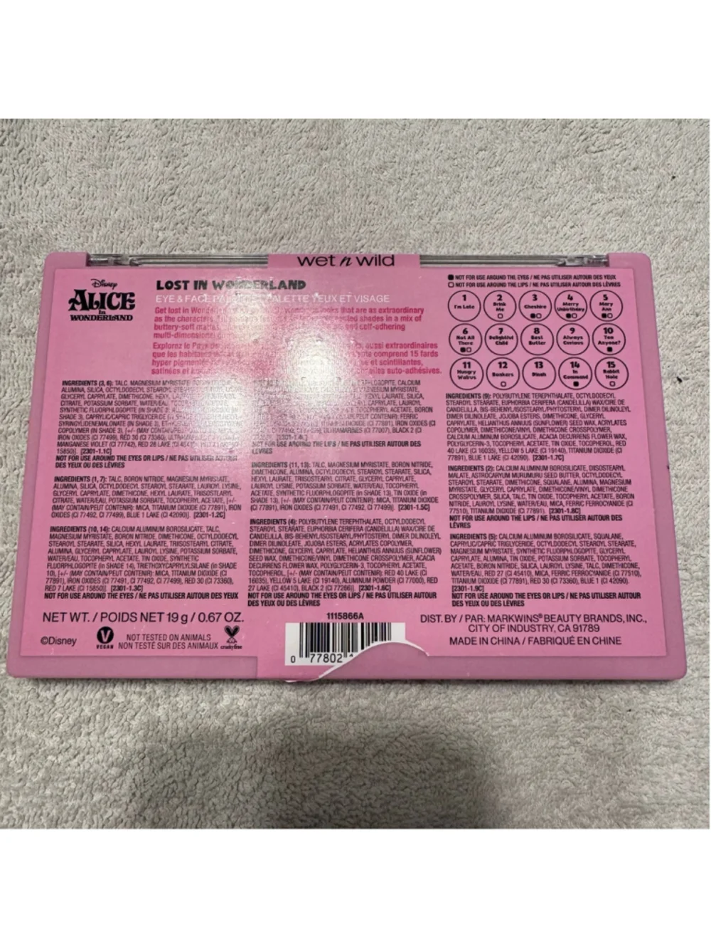 Wet n Wild Disney Alice in Wonderland Lost In Wonderland Eye Face Palette LE